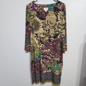 M#33 Beige by Eci Teal Purple Floral Pisley Bold Print Multicolor Dress Size 10